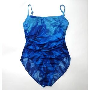 Miraclesuit Blue One Piece Swimsuit Ruched Waist Underwire Size 16 Plus Slimming